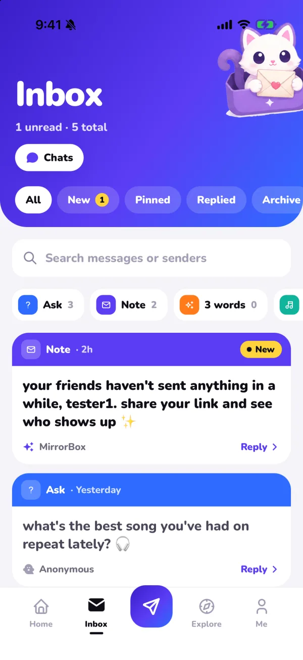 Reviewing an incoming anonymous question card in MirrorBox
