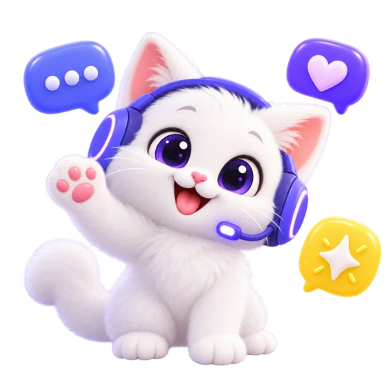 헤드셋을 쓰고 손 흔드는 MirrorBox 고양이